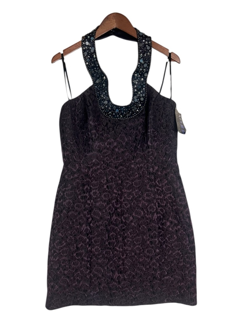 NWT Laundry by Shelli Segal Beaded Halter Cocktail Dress Purple Y2K Size 10